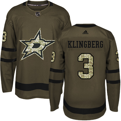 Adidas Stars #3 John Klingberg Green Salute to Service Stitched NHL Jersey - Click Image to Close